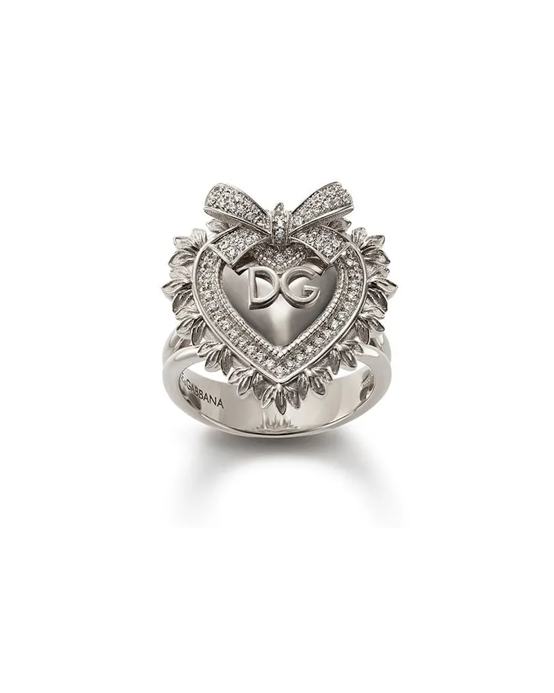Dolce & Gabbana 18kt Devotion Weißgoldring mit Diamant - Silber Silber