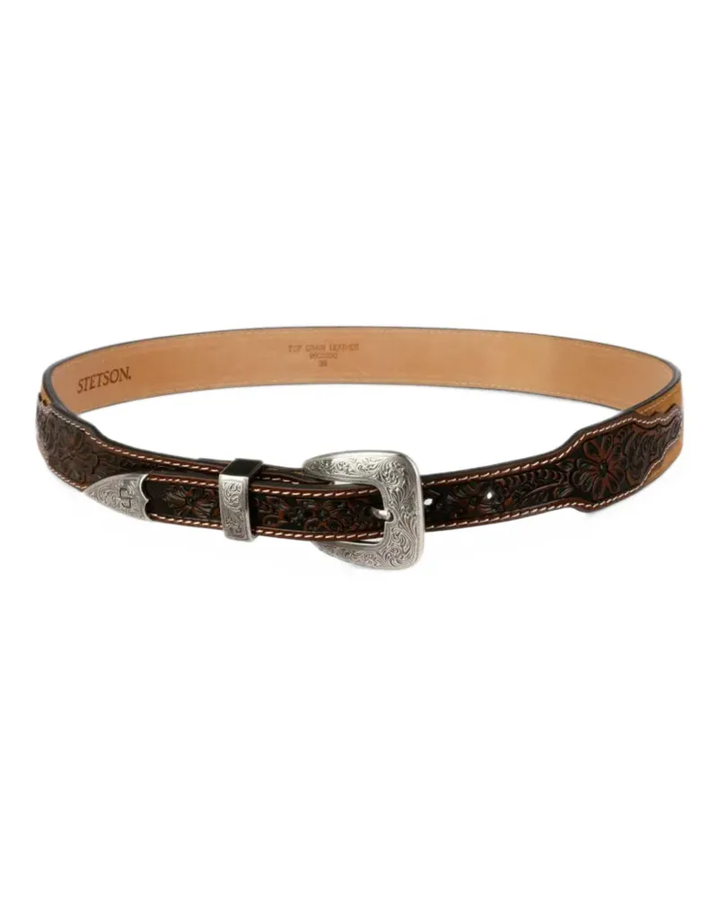 Stetson floral-tooled leather belt - Braun Braun