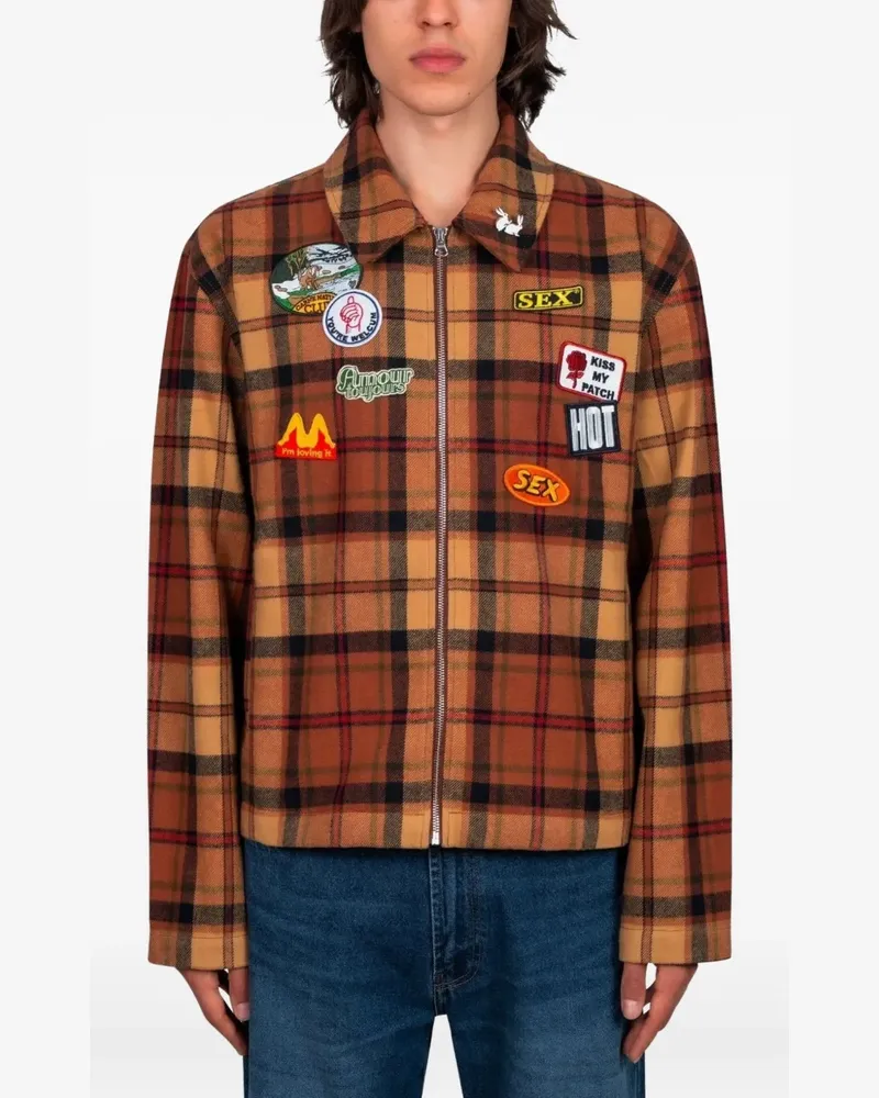 Carne Bollente Karierte Kiss My Patch Hemdjacke - Orange Orange