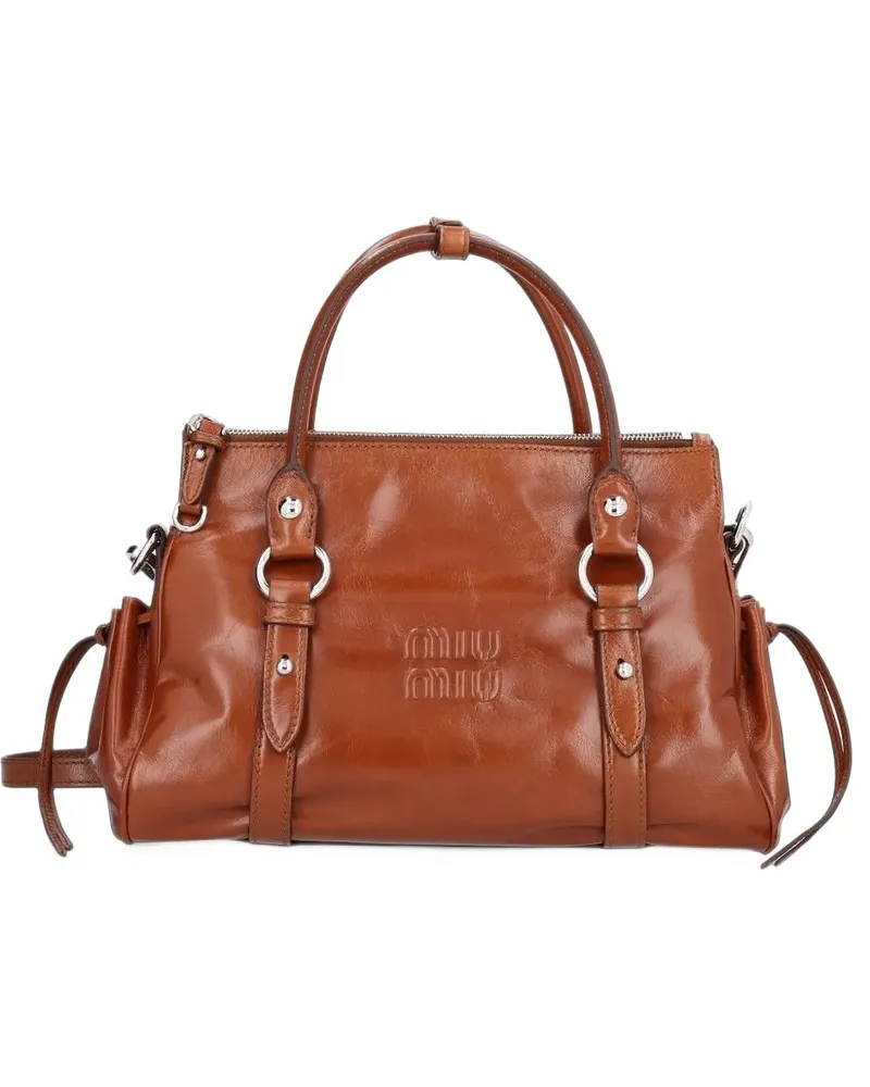 Miu Miu logo-embossed buckled tote bag - Braun Braun