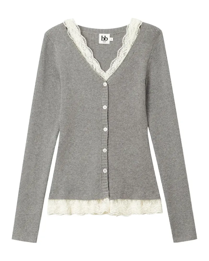 b+ab lace-trim ribbed cardigan - Grau Grau
