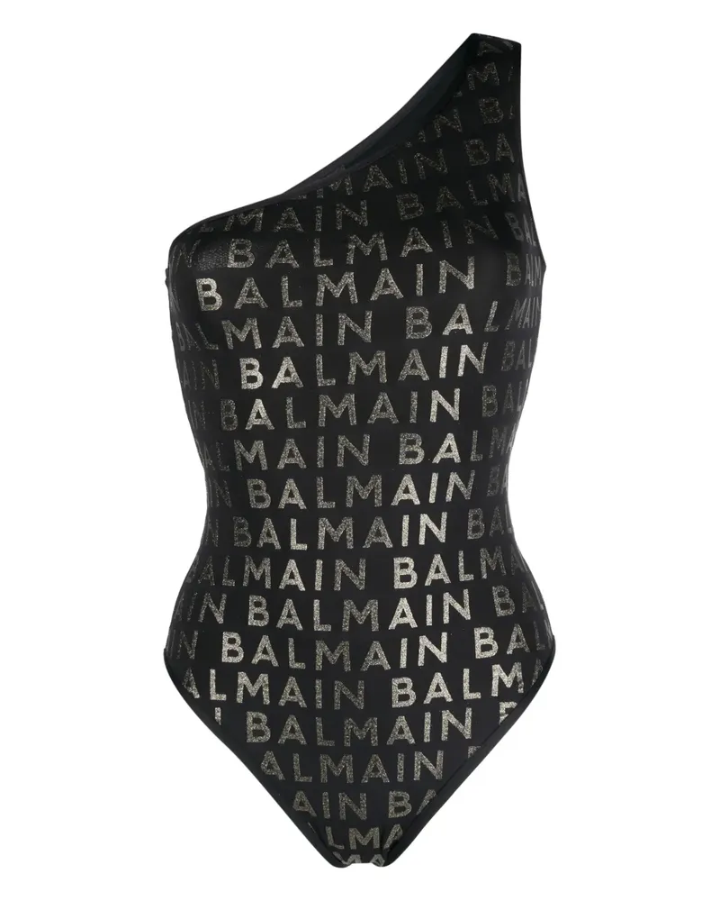 Balmain One-Shoulder-Badeanzug mit Glitter - Schwarz Schwarz