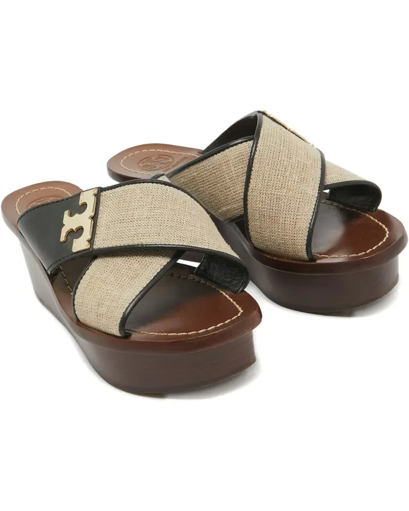 Tory Burch Wedge-Sandalen mit überkreuzten Riemen 55mm - Schwarz Schwarz