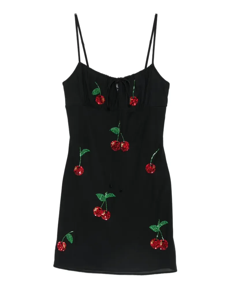 Leslie Amon sequin-embellished cherry-motif mini dress - Schwarz Schwarz