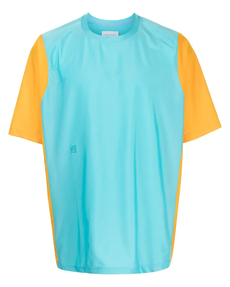 Fumito Ganryu T-Shirt in Colour-Block-Optik Blau