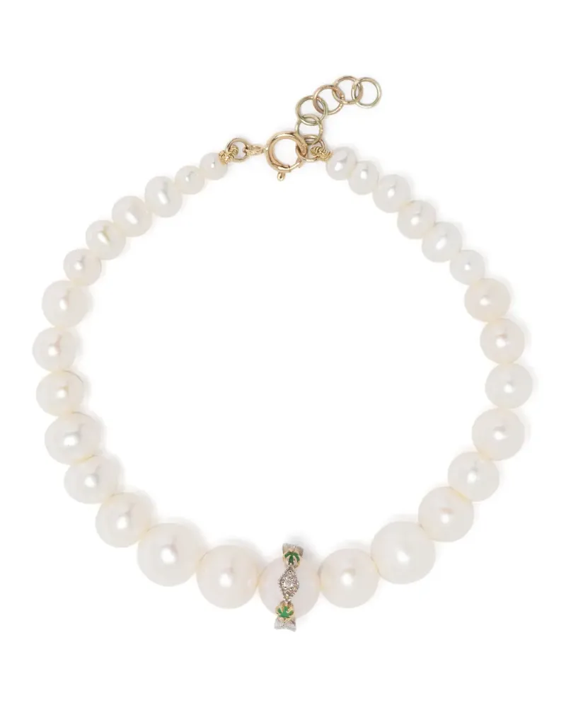 Pascale Monvoisin 9kt Gelbgold-Perlenarmband mit einem Diamanten - Weiß Weiß