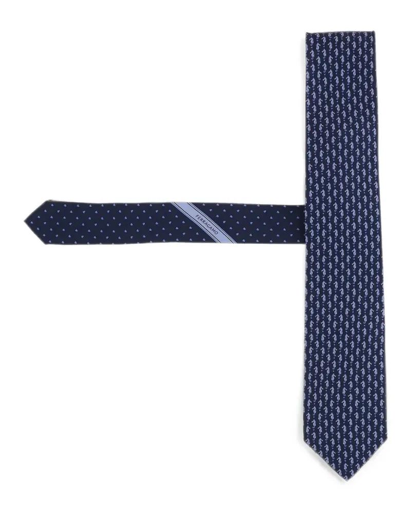 Ferragamo seahorse print silk tie - Blau Blau