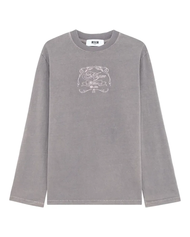 MSGM Langarmshirt mit Stickerei - Grau Grau