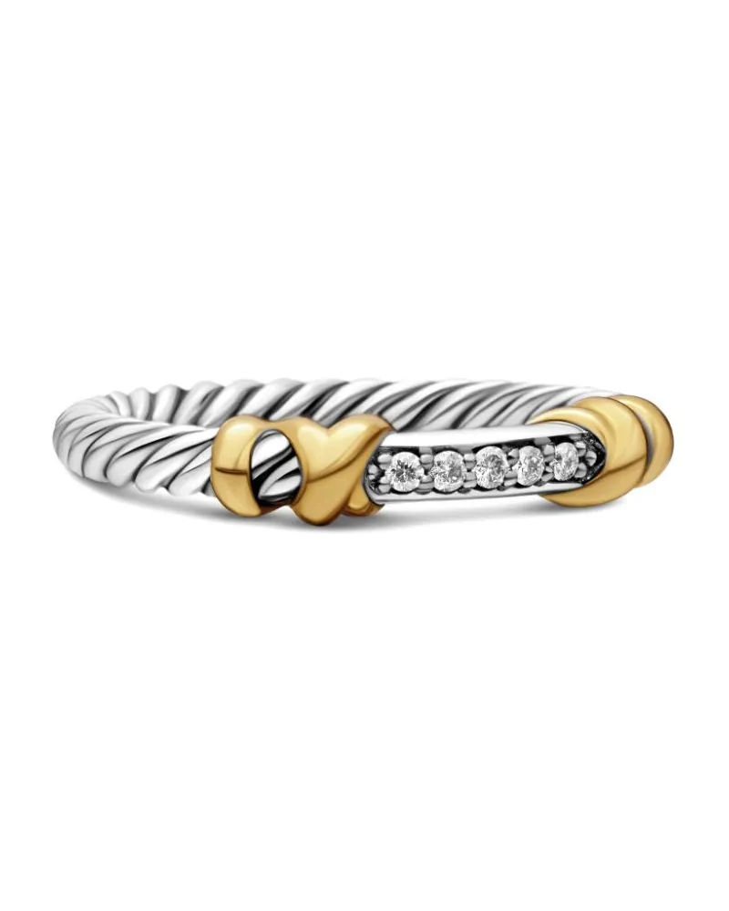 David Yurman Petite Helena Wrap 18kt Gelbgold- und Sterlingsilberring mit Diamanten (4mm Silber