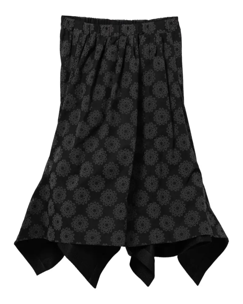 Comme des Garçons Asymmetrischer Midirock mit Blumenmuster - Schwarz Schwarz