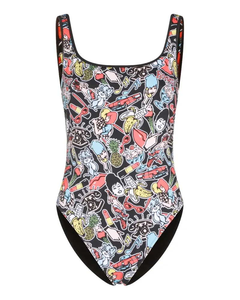 Fiorucci graphic-print swimsuit - Schwarz Schwarz
