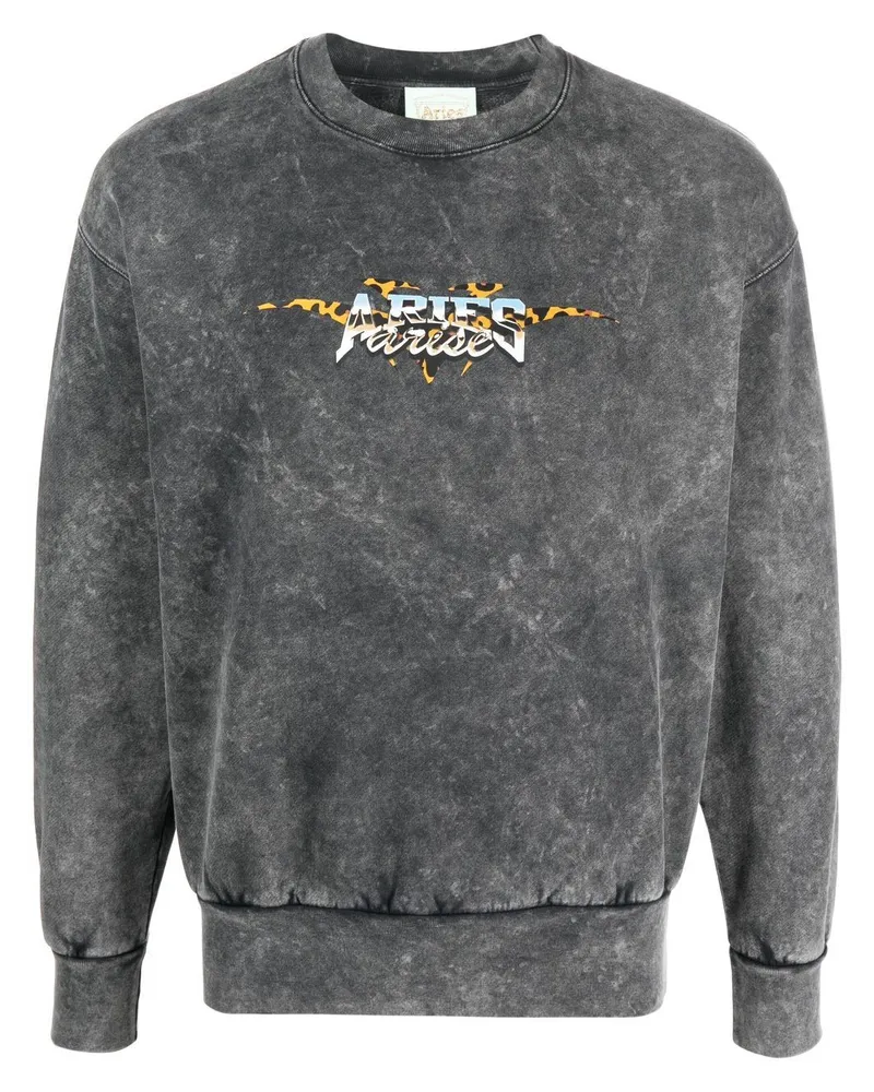 Aries Sweatshirt mit Acid-Wash-Effekt Schwarz