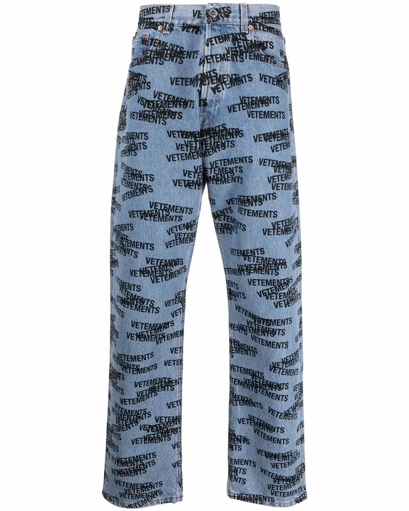 VETEMENTS Gerade Jeans mit Logo-Print - Blau Blau