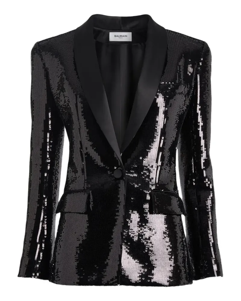 Balmain Satinjacke mit Pailletten und Knöpfen - Schwarz Schwarz