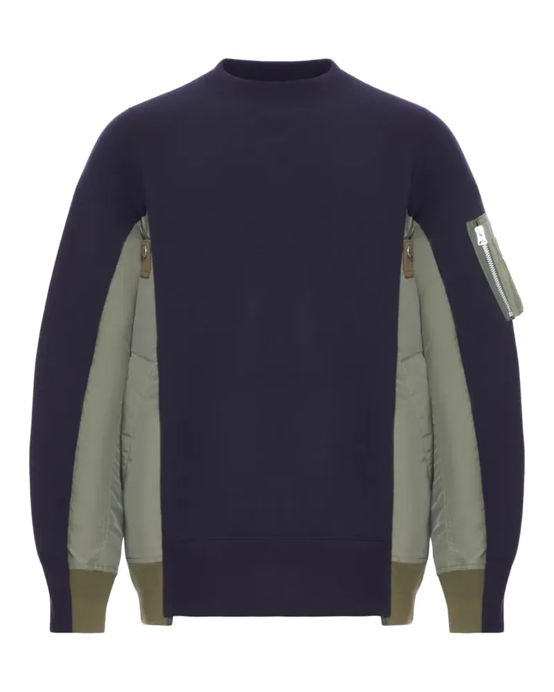 Sacai patchwork nylon detail sweatshirt - Blau Blau