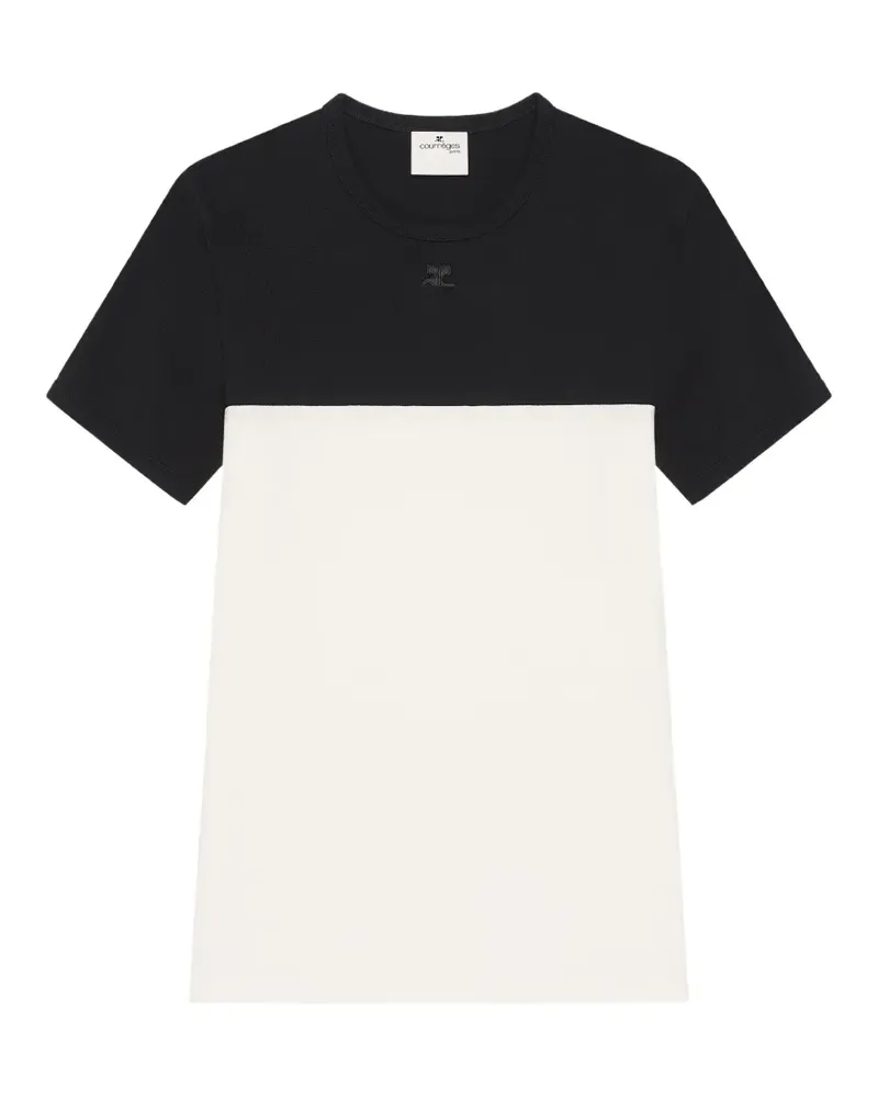 Courrèges Zweifarbiges T-Shirt mit Logo-Patch - Weiß Weiß