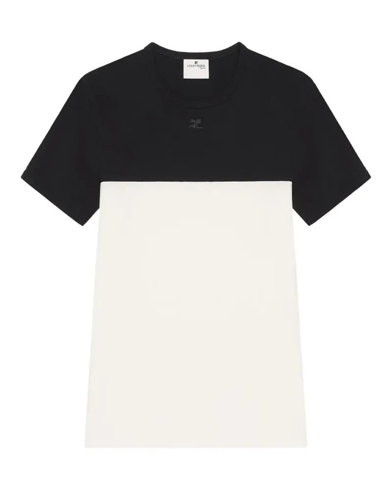 Courrèges Zweifarbiges T-Shirt mit Logo-Patch - Weiß Weiß