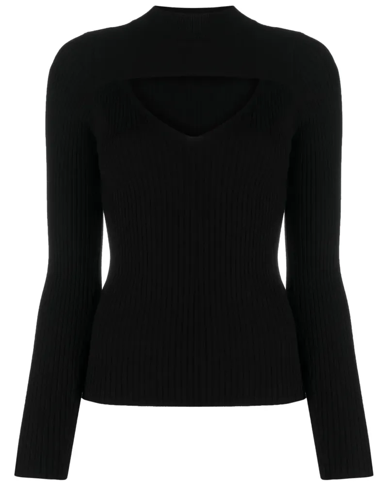 Liu Jo Gerippter Pullover mit Cut-Out - Schwarz Schwarz