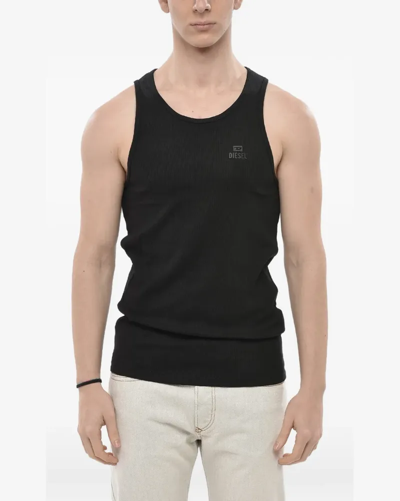 Diesel Geripptes Tanktop mit Logo-Print - Schwarz Schwarz