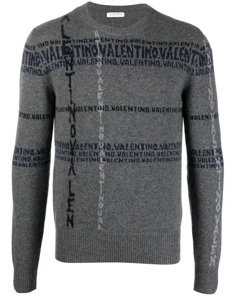 Valentino Garavani Intarsien-Pullover aus Kaschmir Grau