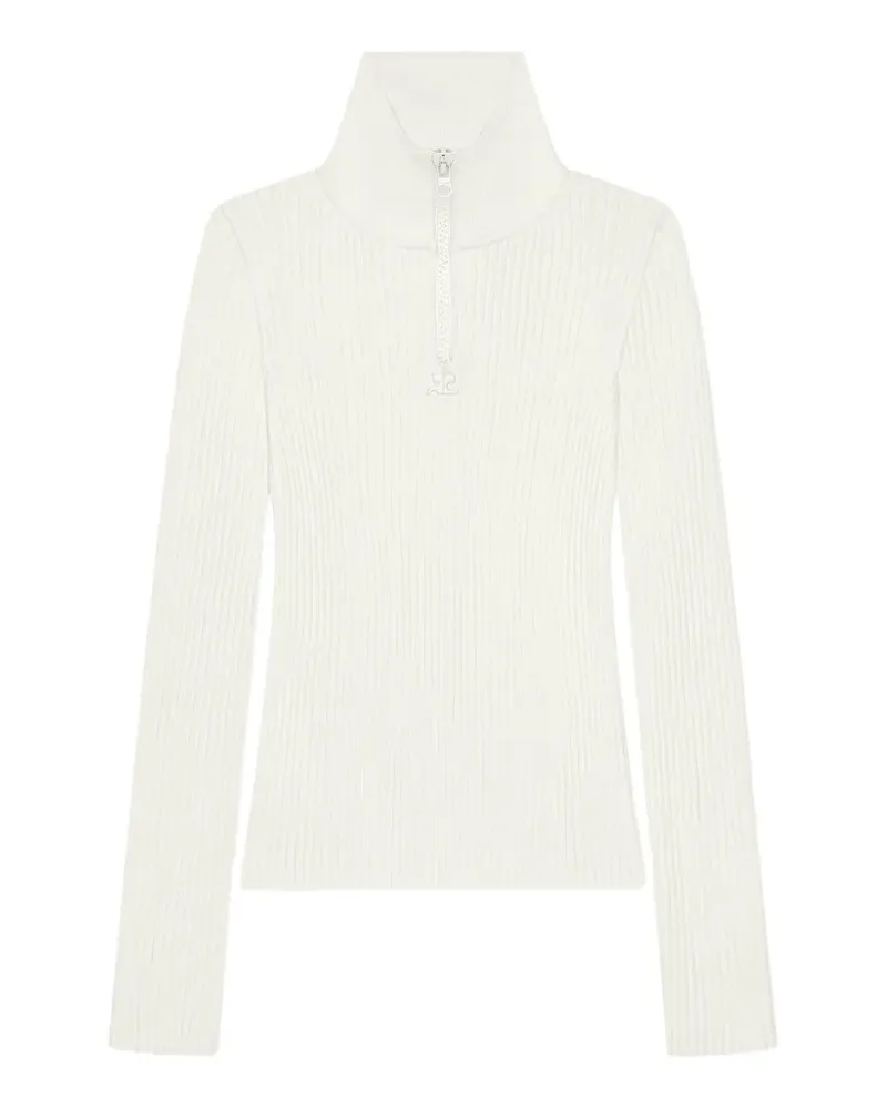 Courrèges Gerippter Pullover mit Reißverschluss - Weiß Weiß