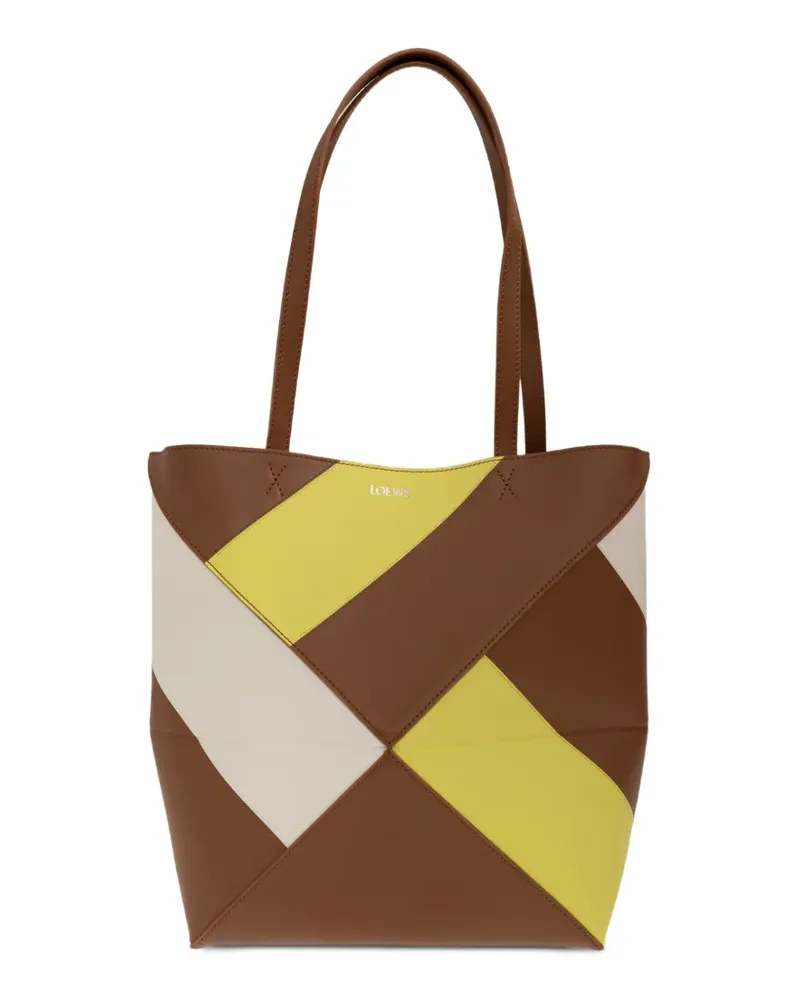 Loewe Mittelgroße Puzzle Fold Tote Bag aus klassischem Kalbsleder - Braun Braun