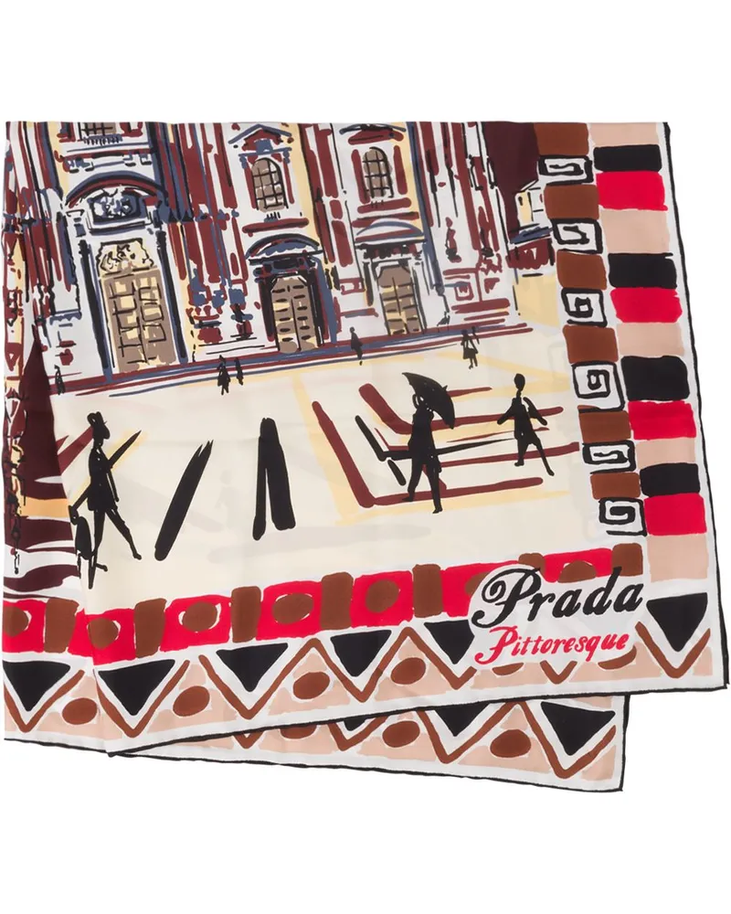 Prada Pittoresque Milan Seidenschal - Rot Rot