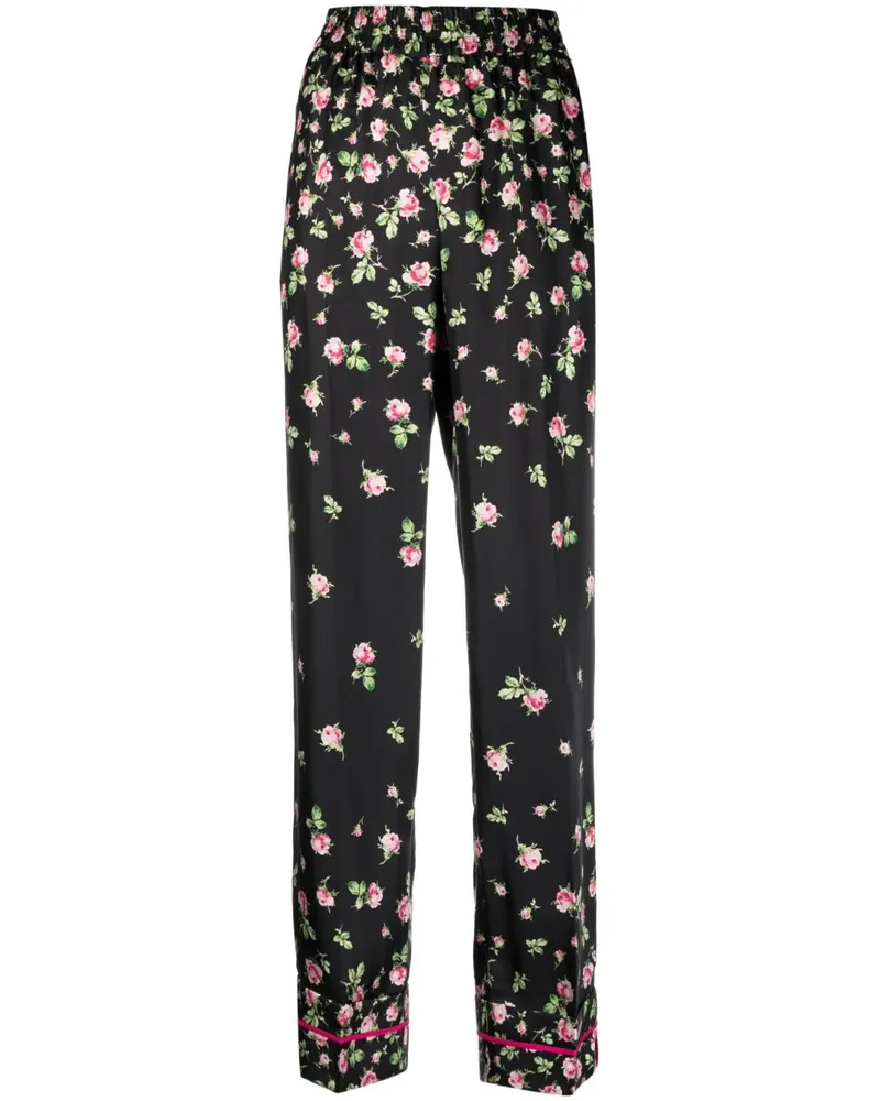 RED Valentino Seidenhose mit Rosen-Print Schwarz