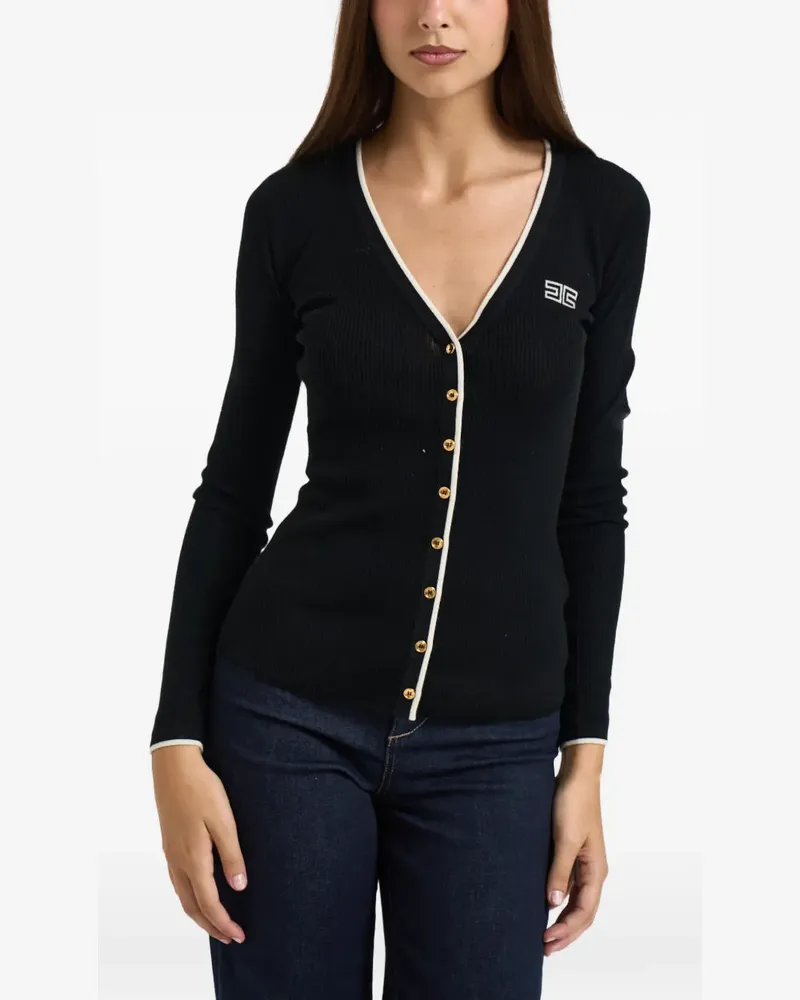 Elisabetta Franchi Gerippter Cardigan mit Logo-Stickerei - Schwarz Schwarz