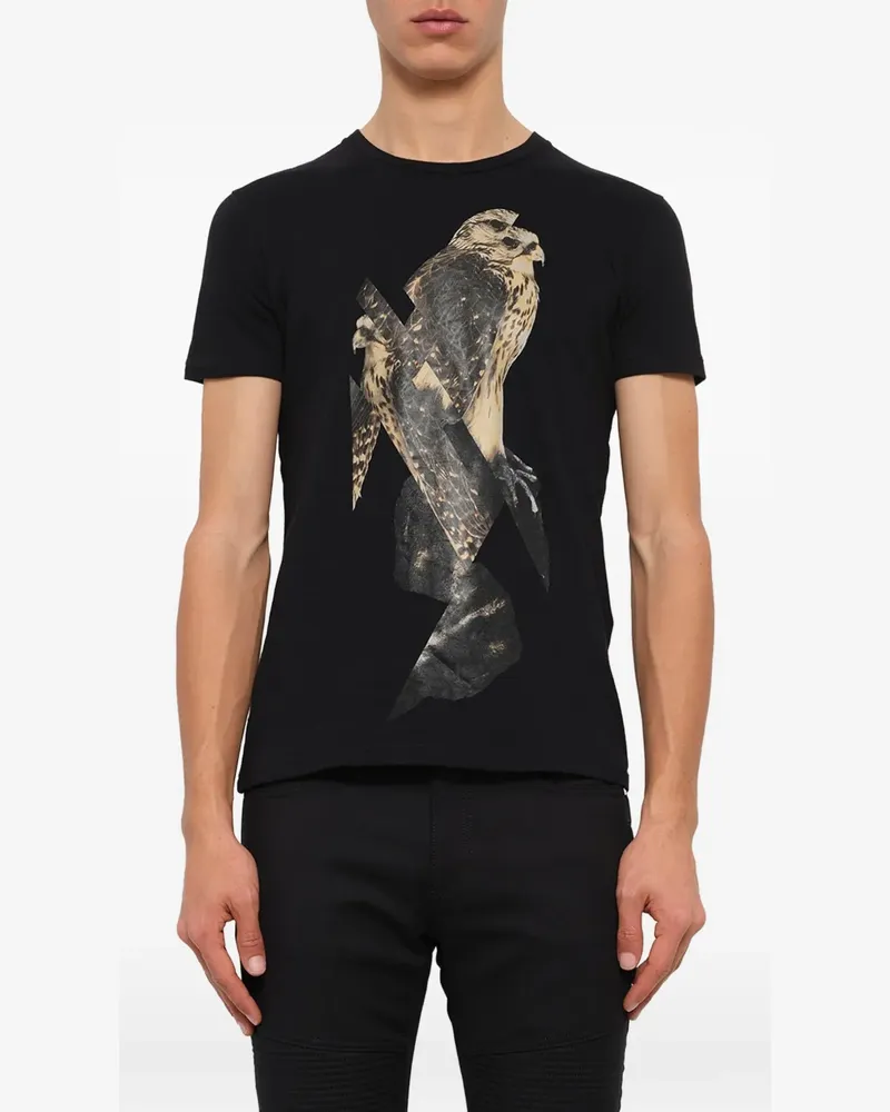 Neil Barrett T-Shirt mit Falken-Print - Schwarz Schwarz
