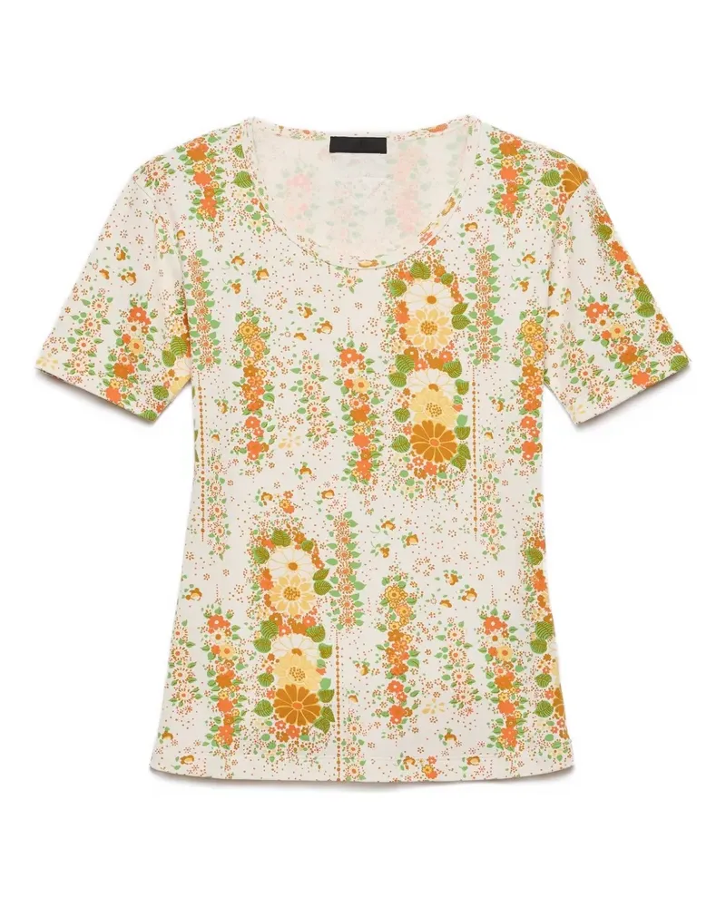 Prada floral-pattern crew-neck T-shirt - Orange Orange