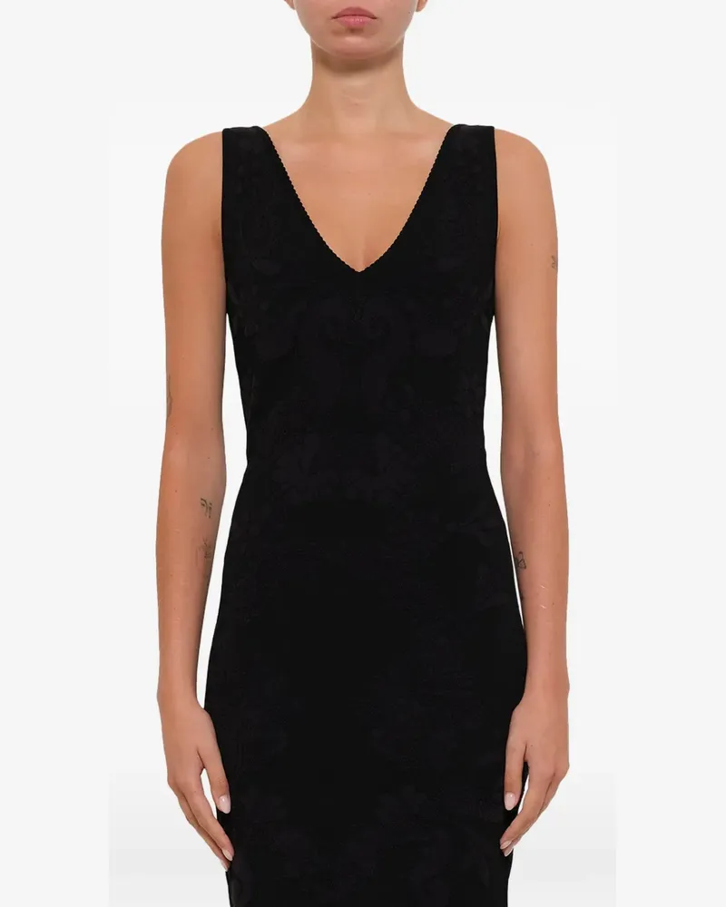 Alexander McQueen floral-jacquard V-neck dress - Schwarz Schwarz