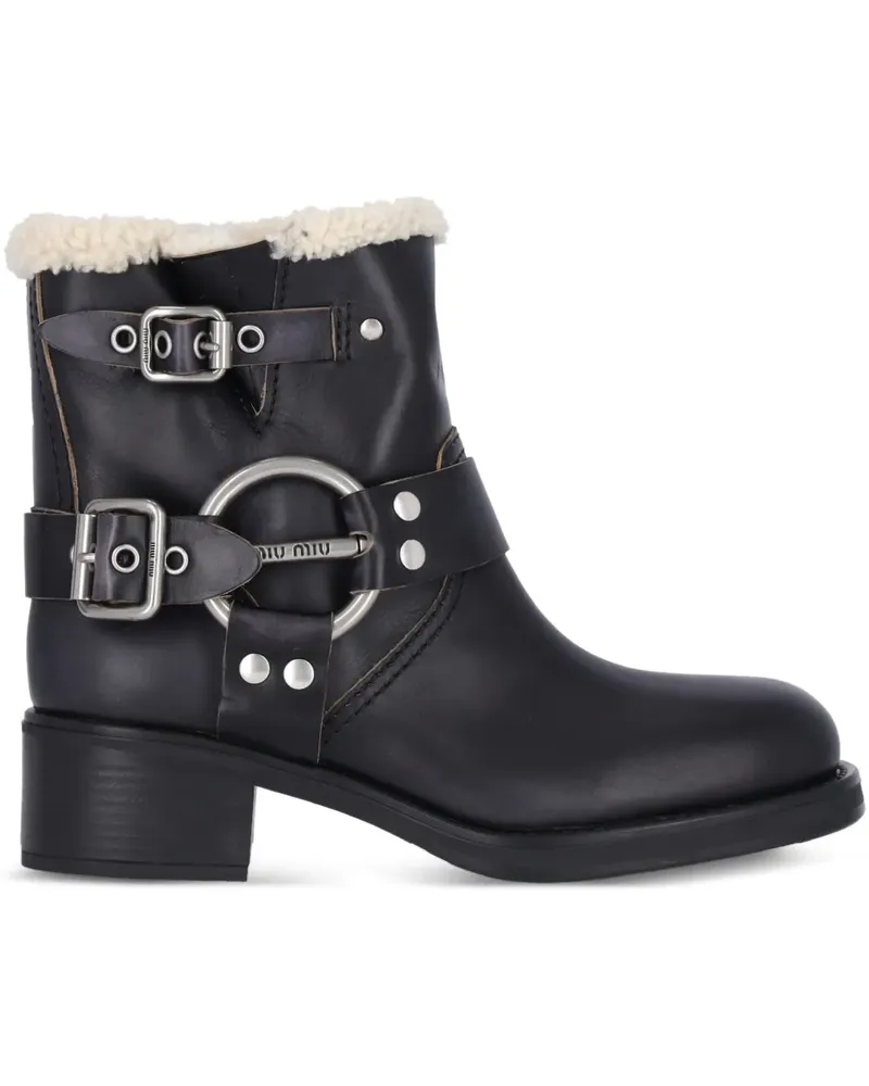 Miu Miu Bikerstiefel mit Shearling 50mm - Schwarz Schwarz
