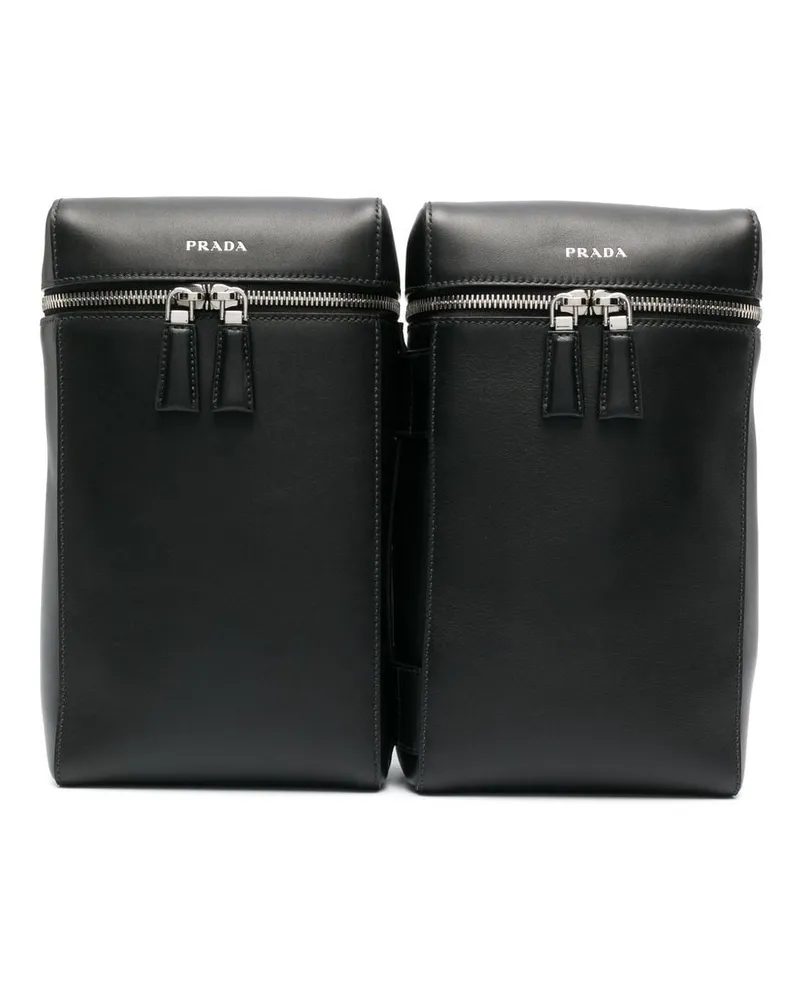 Prada Double Rucksack aus Leder - Schwarz Schwarz