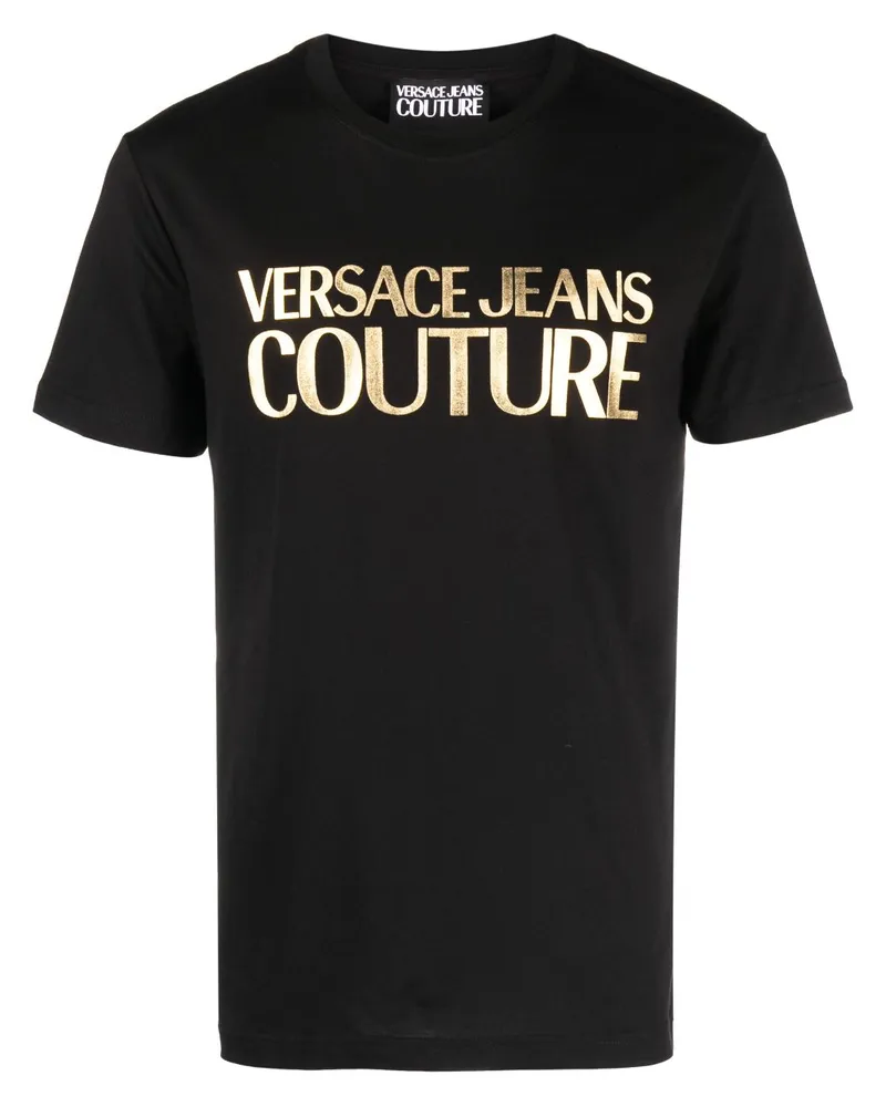 Versace Jeans T-Shirt mit Logo-Print Schwarz