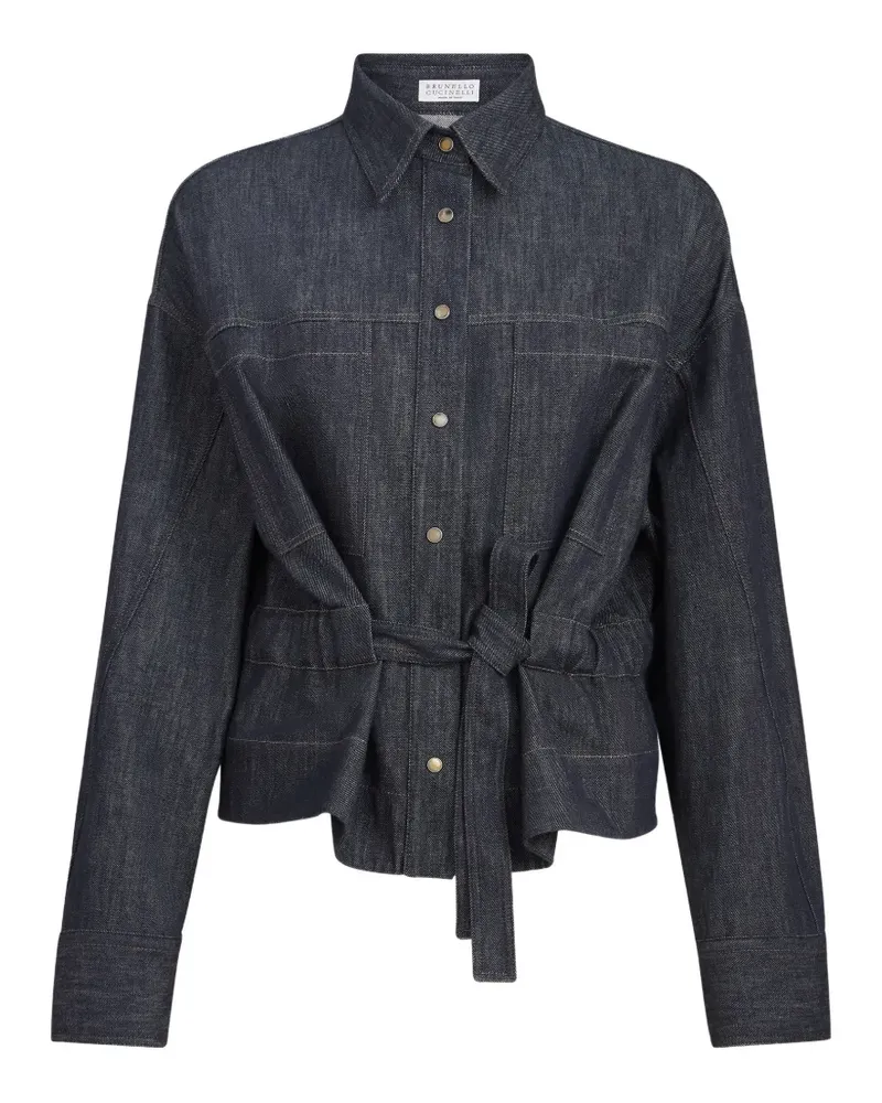 Brunello Cucinelli cotton denim-effect twill cropped shirt - Blau Blau