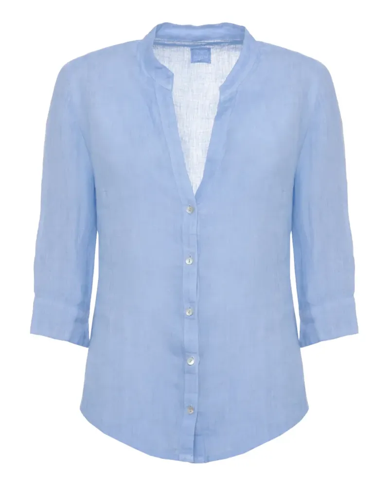 120% Lino three-quarter-sleeve V-neck shirt - Blau Blau