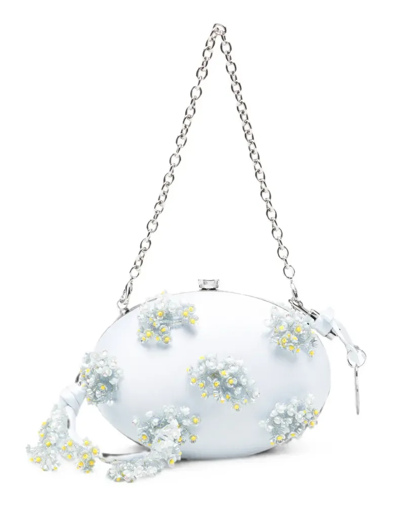 Self-Portrait floral-beaded clutch bag - Blau Blau