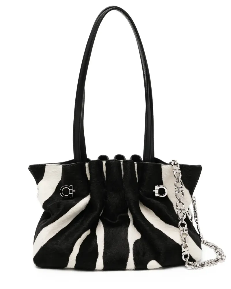 Ferragamo animal-printed calf hair shoulder bag - Schwarz Schwarz