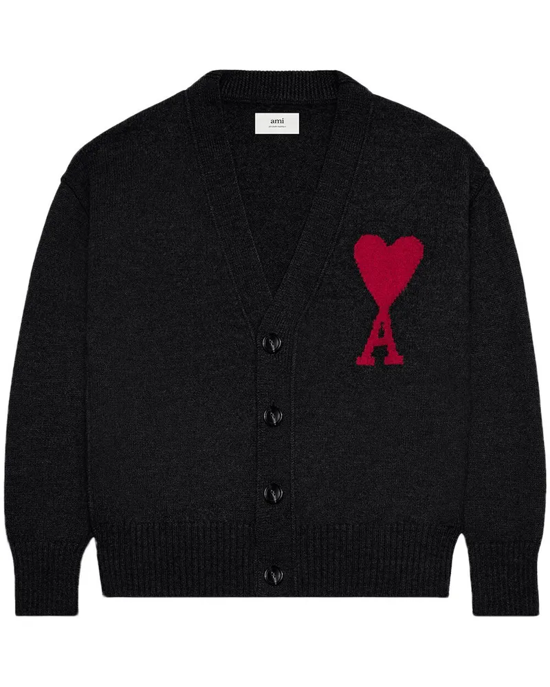 AMI Paris Cardigan mit Intarsien-Logo Schwarz