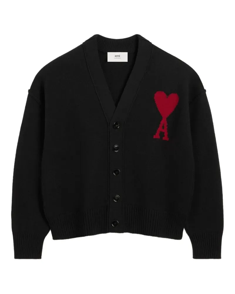 AMI Paris Cardigan mit Intarsien-Logo - Schwarz Schwarz