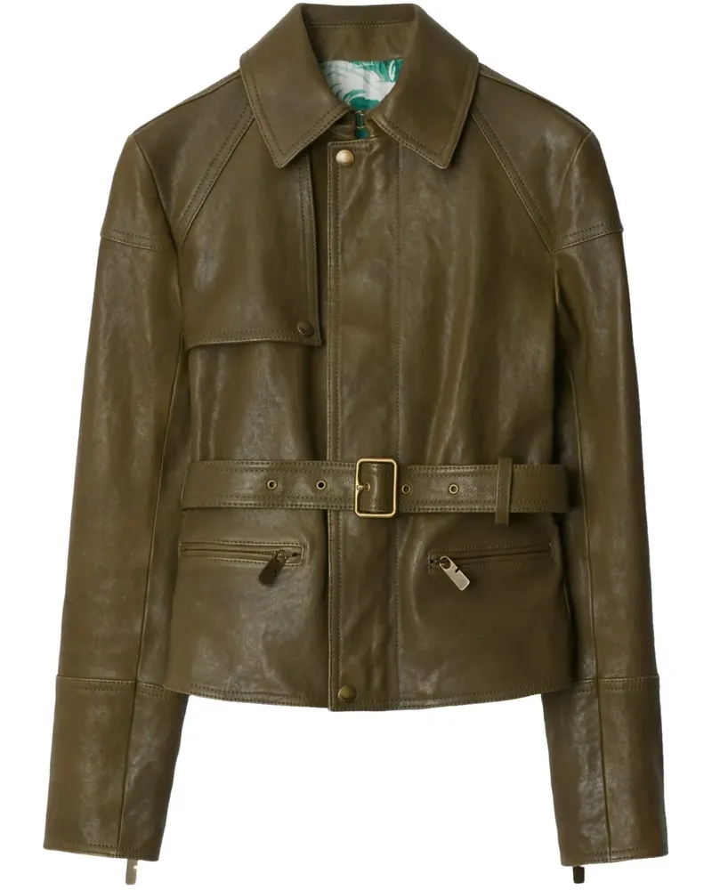 Burberry Lederjacke mit Gürtel - Grün Grün