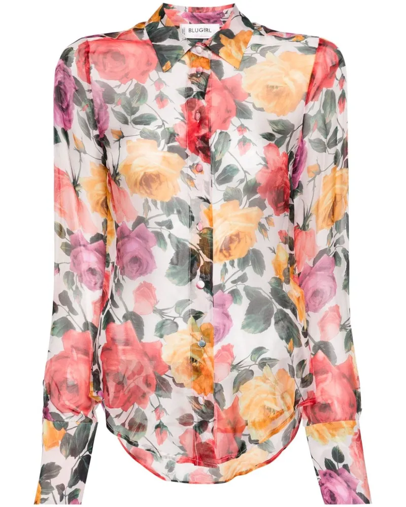 Blumarine Chiffonrock mit Blumen-Print Rosa