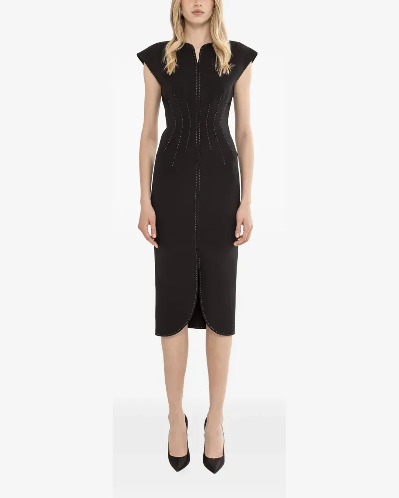 NISSA sculpted midi dress - Schwarz Schwarz