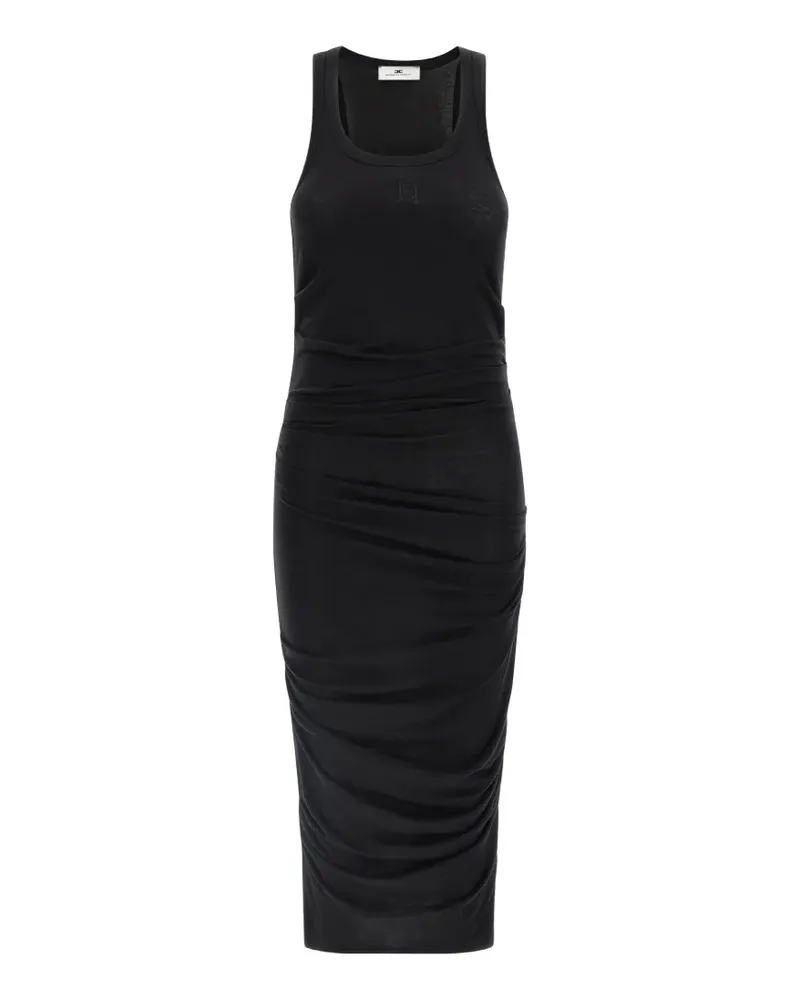 Elisabetta Franchi logo-embroidery draped midi dress - Schwarz Schwarz