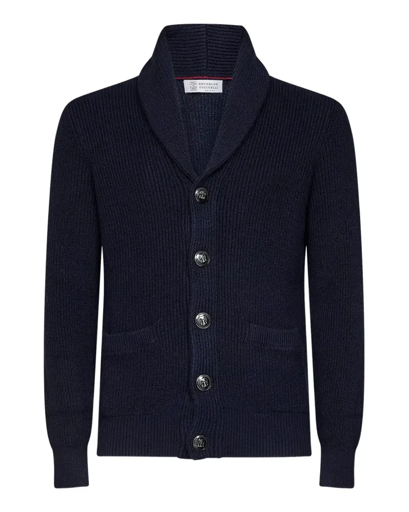 Brunello Cucinelli Solomeo crest shawl-collar cardigan - Blau Blau