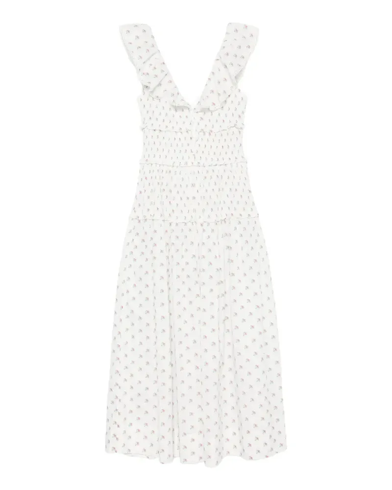 DÔEN Sorina Midikleid mit Blumenprint - Weiß Weiß