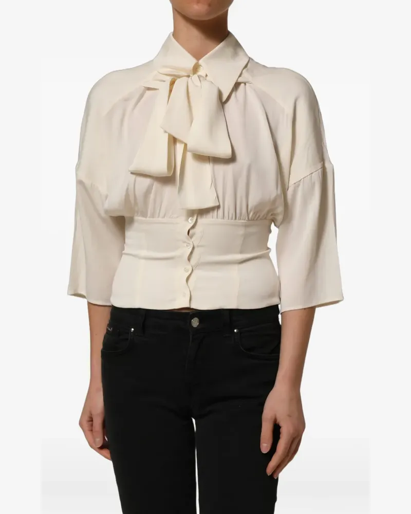 Dolce & Gabbana bow-detailed gathered blouse - Nude Nude