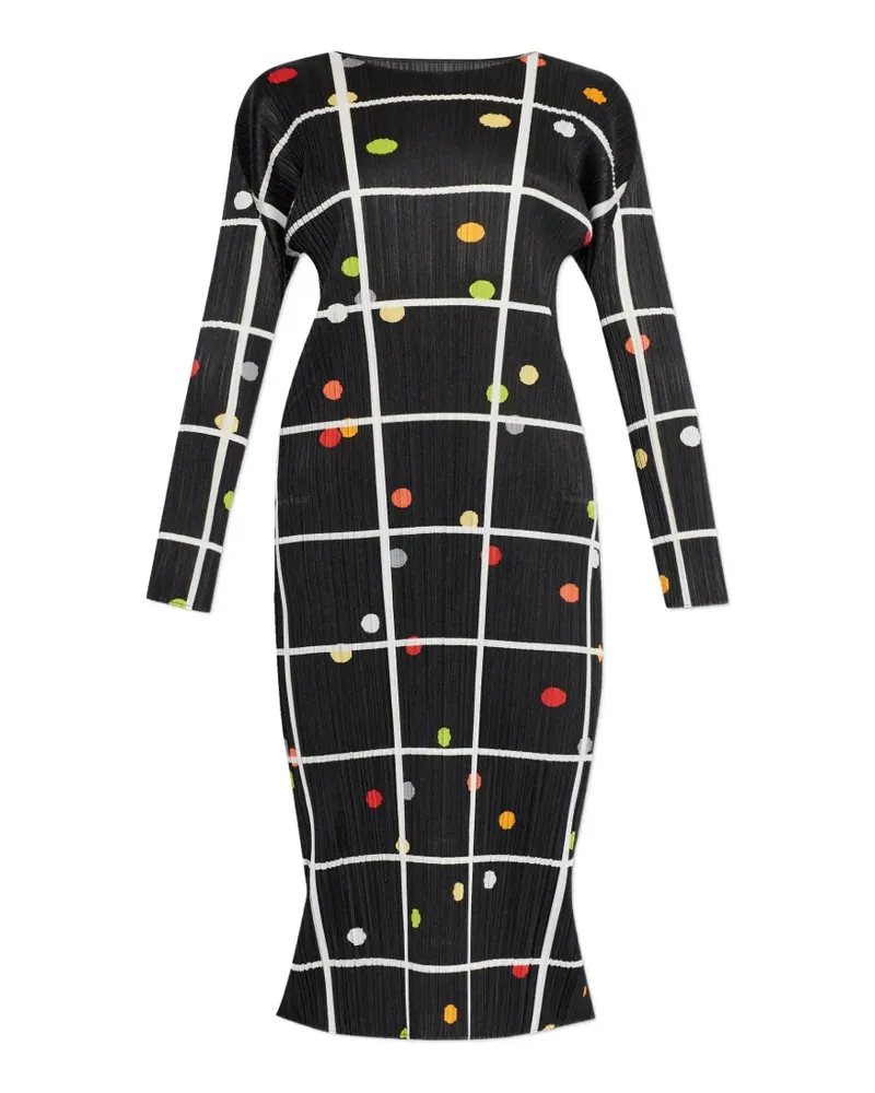 Issey Miyake Faltenkleid mit Gitter-Print - Schwarz Schwarz
