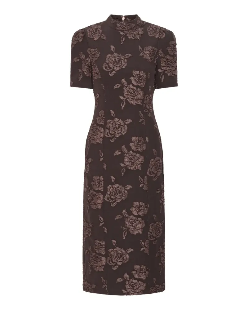 ROTATE Birger Christensen Midikleid mit Jacquardmuster - Braun Braun